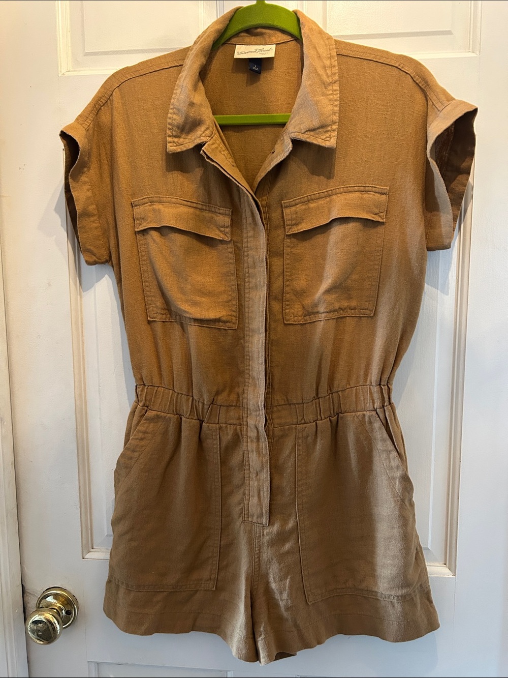 Universal Thread Short-Sleeve Utility Romper in Tan